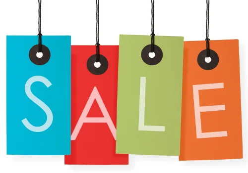 An image of colourful tags with the word 'Sale' on them