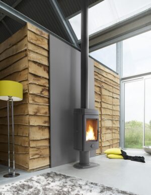 Invicta Mairy Wood Stove on a pedestal in a room setting