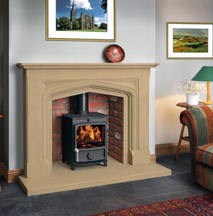 FDC Eco 5 multifuel stove in fire surround room setting